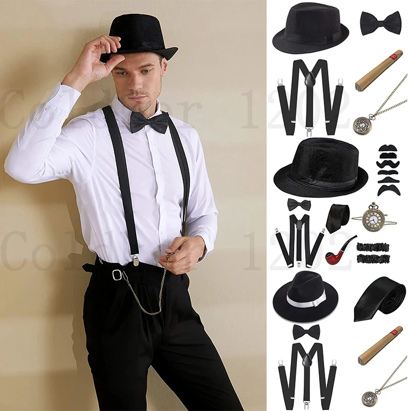 Funny Party Hats Gangster Costume 3 Pc Set 1920's Halloween Costume for Men Women Magic Performance Cosplay Dance