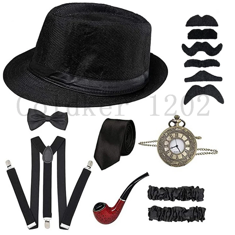 Funny Party Hats Gangster Costume 3 Pc Set 1920's Halloween Costume for Men Women Magic Performance Cosplay Dance