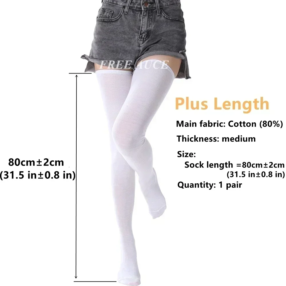 80cm Elastic Womens Over The Knee Long Socks Black White Thigh High Leg Warmers Tall Girls Stocking for Woman Sock Plus Size