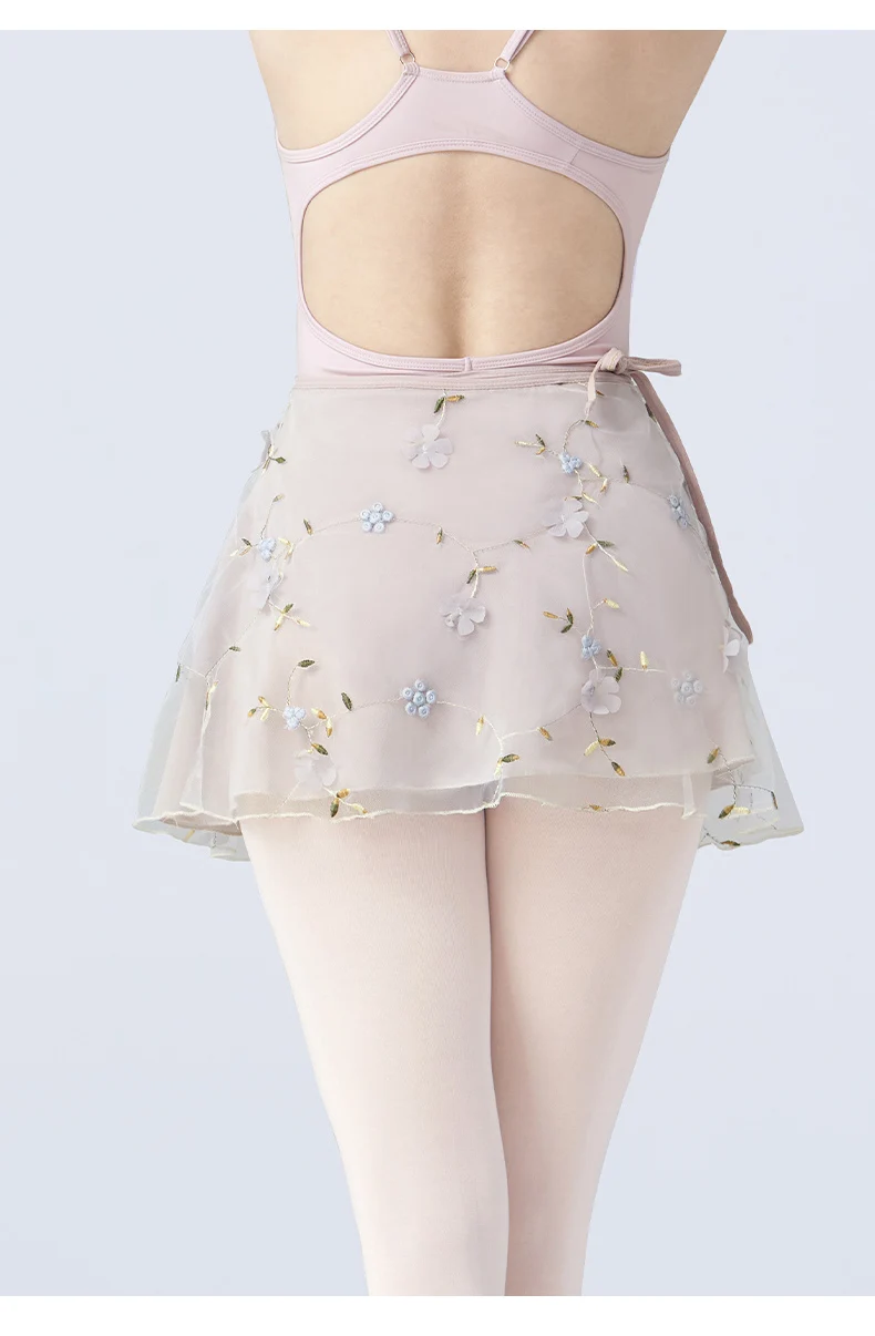Women Ballet Skirts Embroidery Floral Mini Wrap Short Dance Skirts 2 Layers Adult Big Girl Dancewear Performance Ballet Costumes