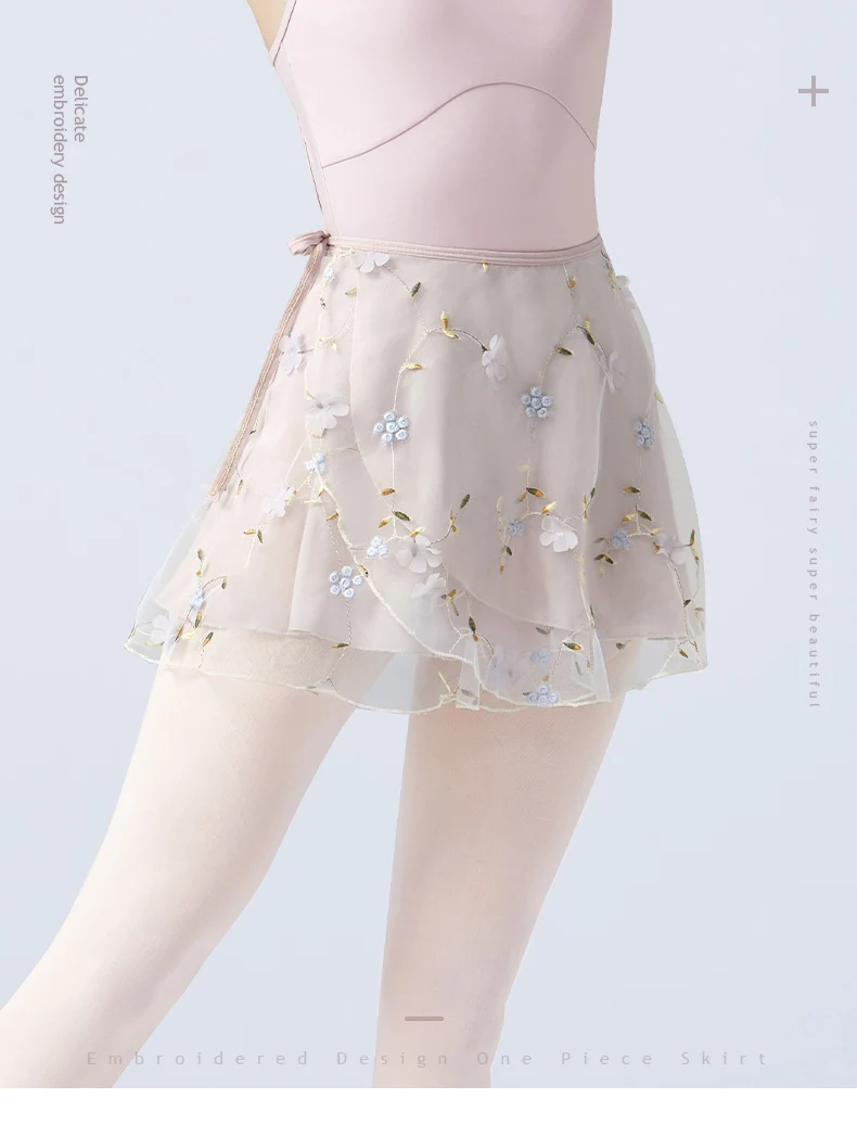 Women Ballet Skirts Embroidery Floral Mini Wrap Short Dance Skirts 2 Layers Adult Big Girl Dancewear Performance Ballet Costumes