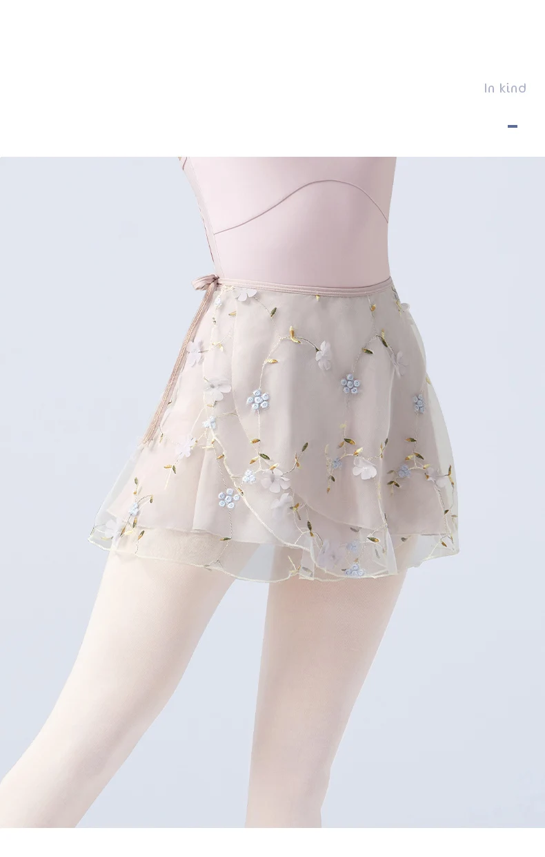 Women Ballet Skirts Embroidery Floral Mini Wrap Short Dance Skirts 2 Layers Adult Big Girl Dancewear Performance Ballet Costumes