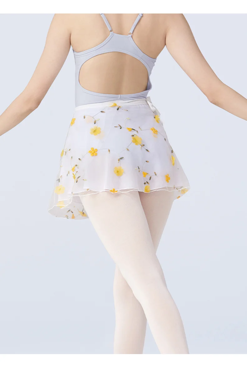 Women Ballet Skirts Embroidery Floral Mini Wrap Short Dance Skirts 2 Layers Adult Big Girl Dancewear Performance Ballet Costumes