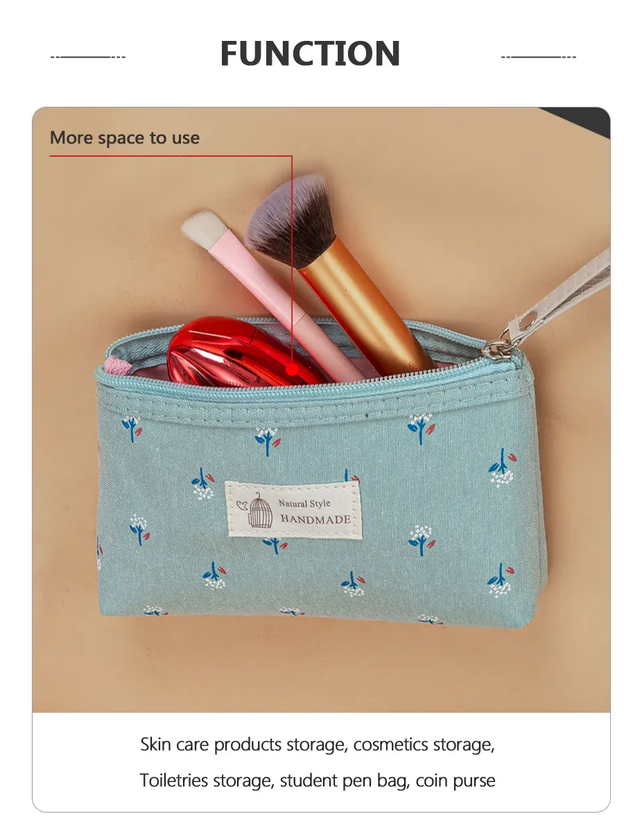 Canvas Printed Makeup Bag For Women Waterproof Portable Instagram Style Student Pencil Case Travel Storage Toiletries Bag