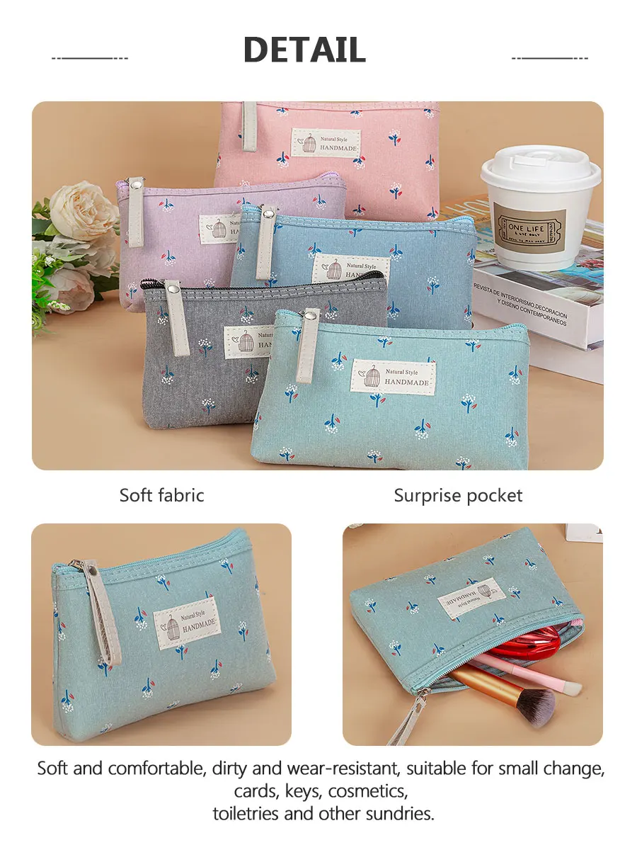 Canvas Printed Makeup Bag For Women Waterproof Portable Instagram Style Student Pencil Case Travel Storage Toiletries Bag