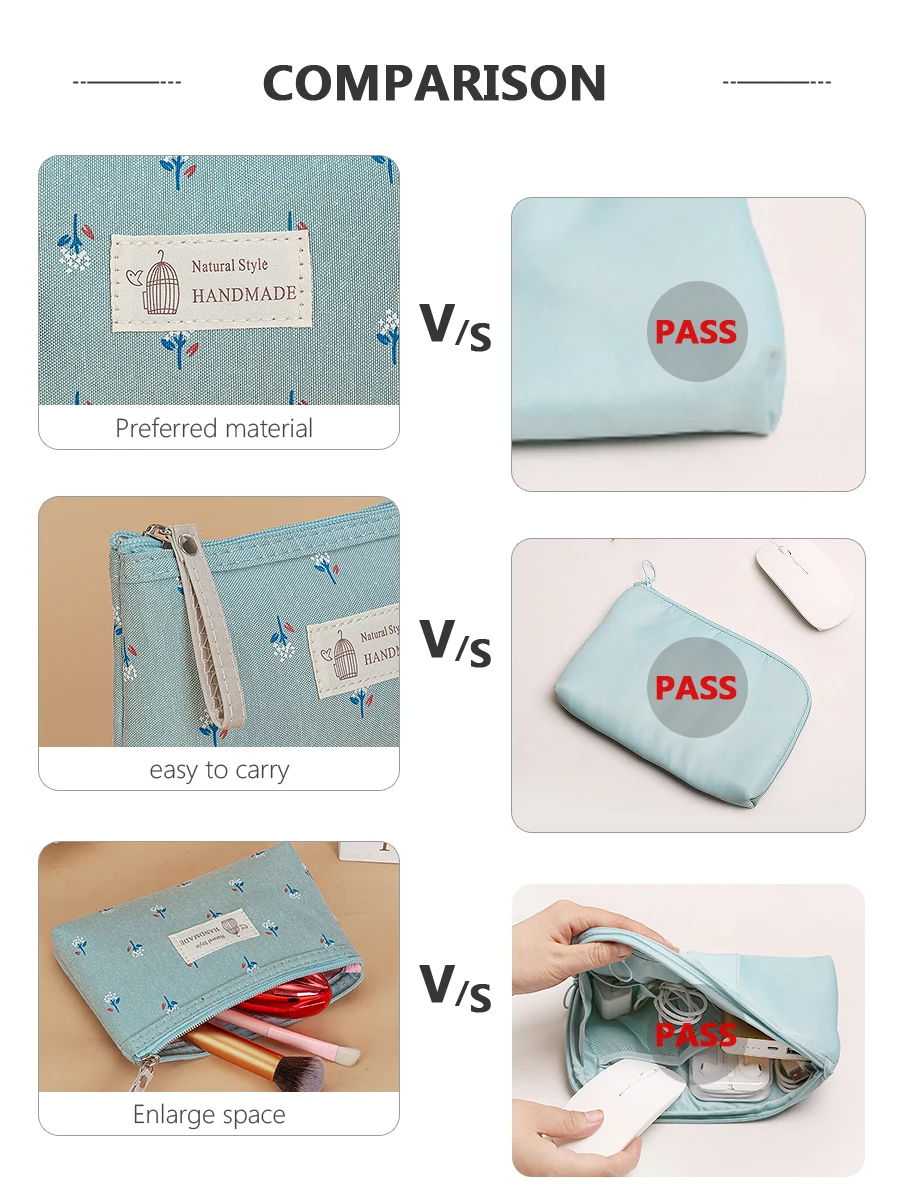 Canvas Printed Makeup Bag For Women Waterproof Portable Instagram Style Student Pencil Case Travel Storage Toiletries Bag