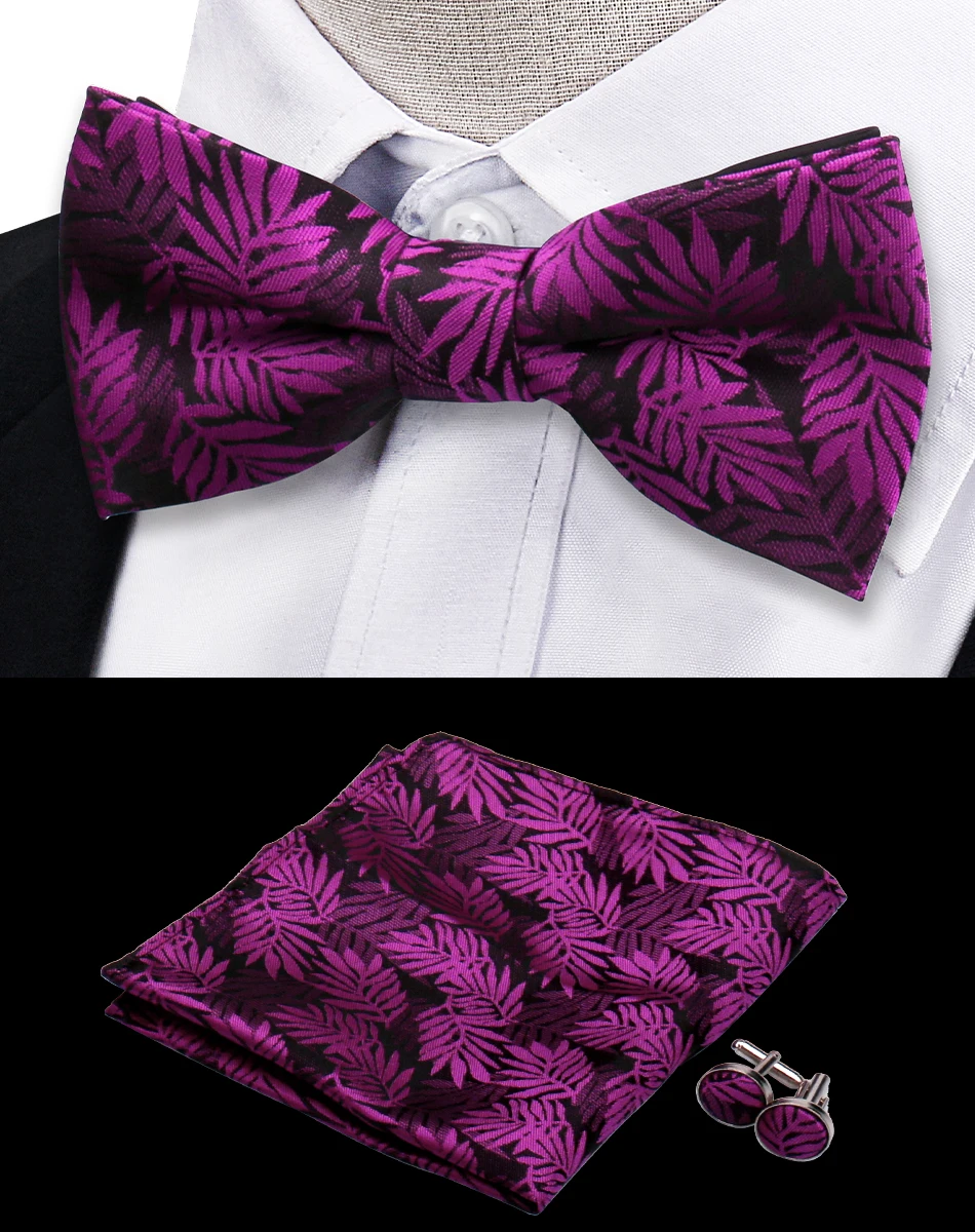 3pcs Bow Tie For Men Bowtie Handkerchief Cufflink Set For Shirts Fit Business Wedding Butterfly Paisley Pocket Square Bowtie Man