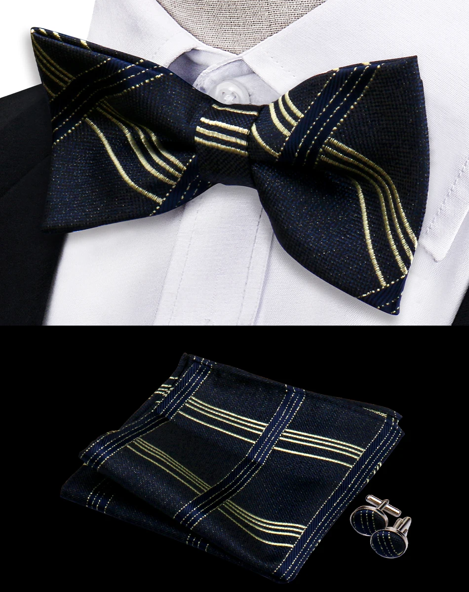 3pcs Bow Tie For Men Bowtie Handkerchief Cufflink Set For Shirts Fit Business Wedding Butterfly Paisley Pocket Square Bowtie Man