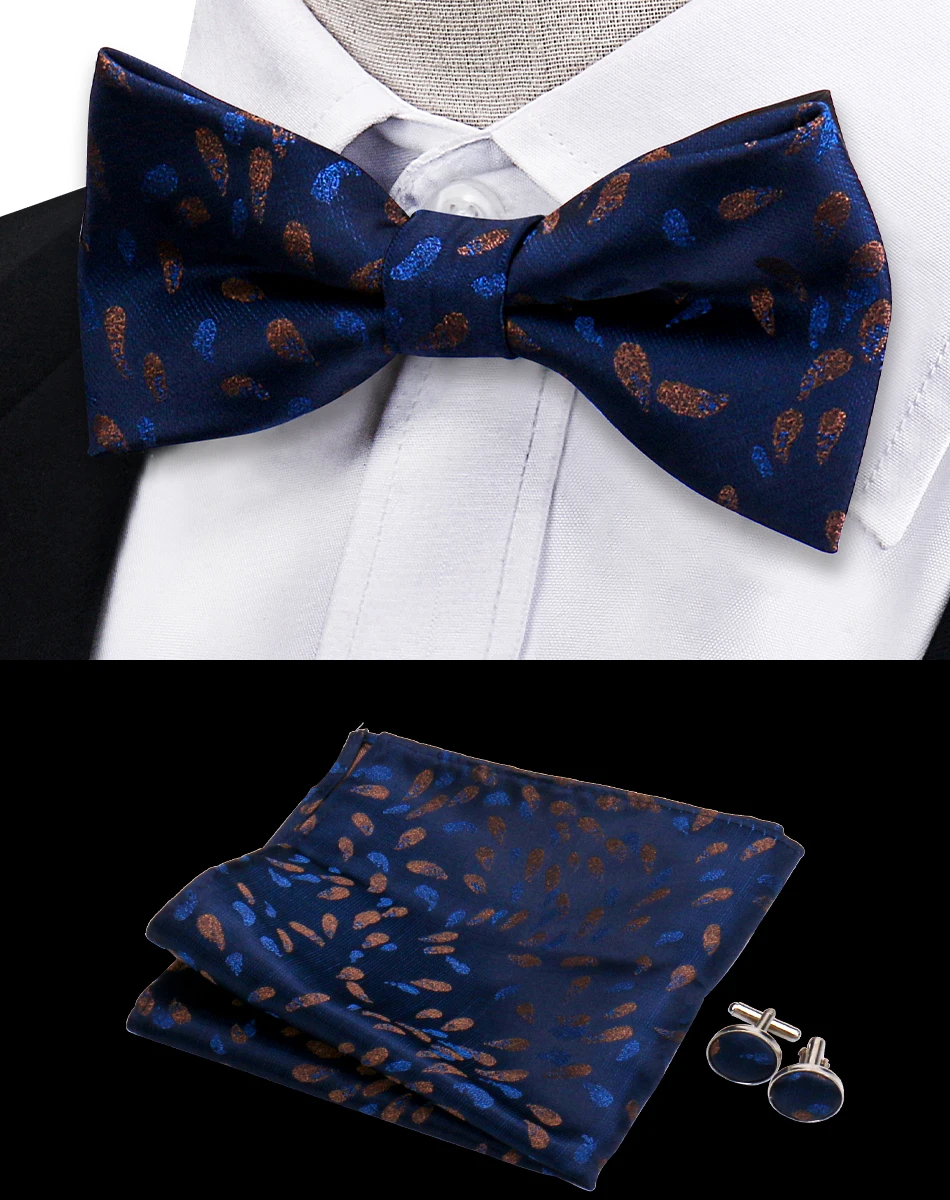 3pcs Bow Tie For Men Bowtie Handkerchief Cufflink Set For Shirts Fit Business Wedding Butterfly Paisley Pocket Square Bowtie Man