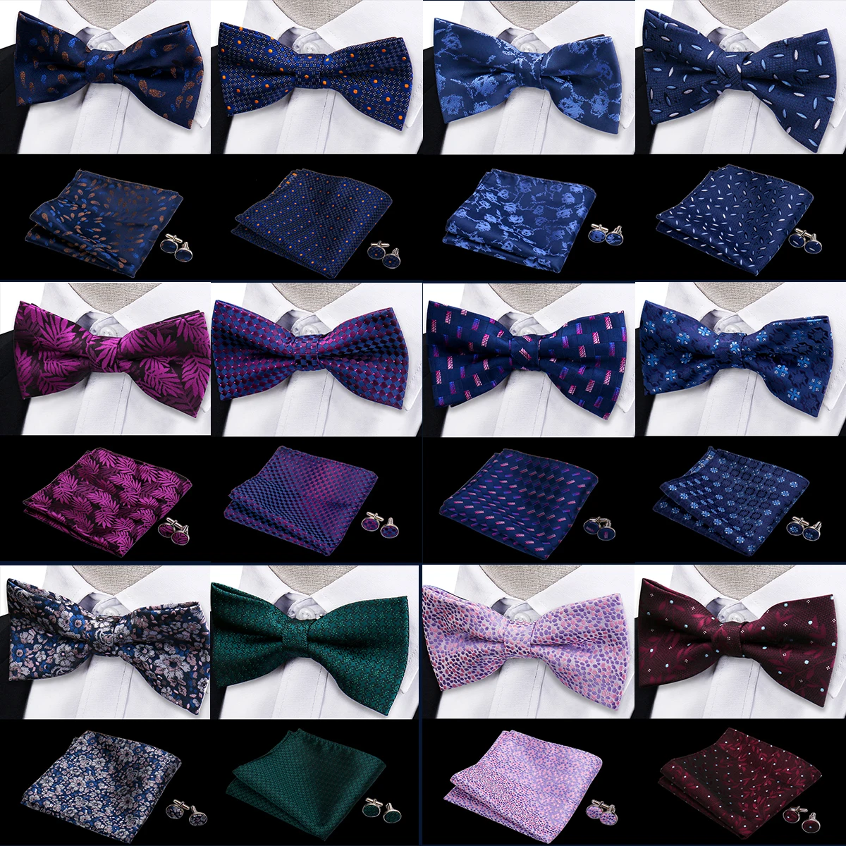 3pcs Bow Tie For Men Bowtie Handkerchief Cufflink Set For Shirts Fit Business Wedding Butterfly Paisley Pocket Square Bowtie Man