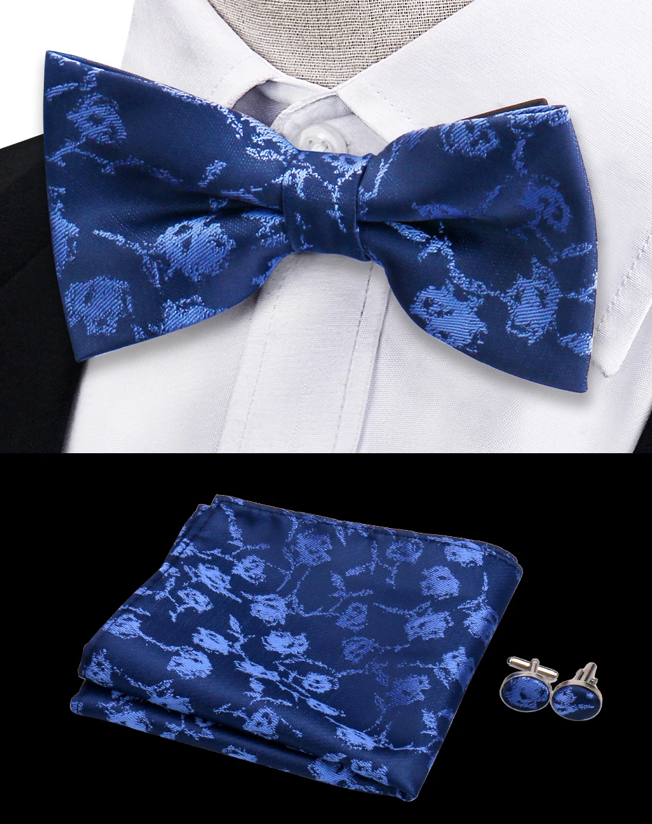 3pcs Bow Tie For Men Bowtie Handkerchief Cufflink Set For Shirts Fit Business Wedding Butterfly Paisley Pocket Square Bowtie Man