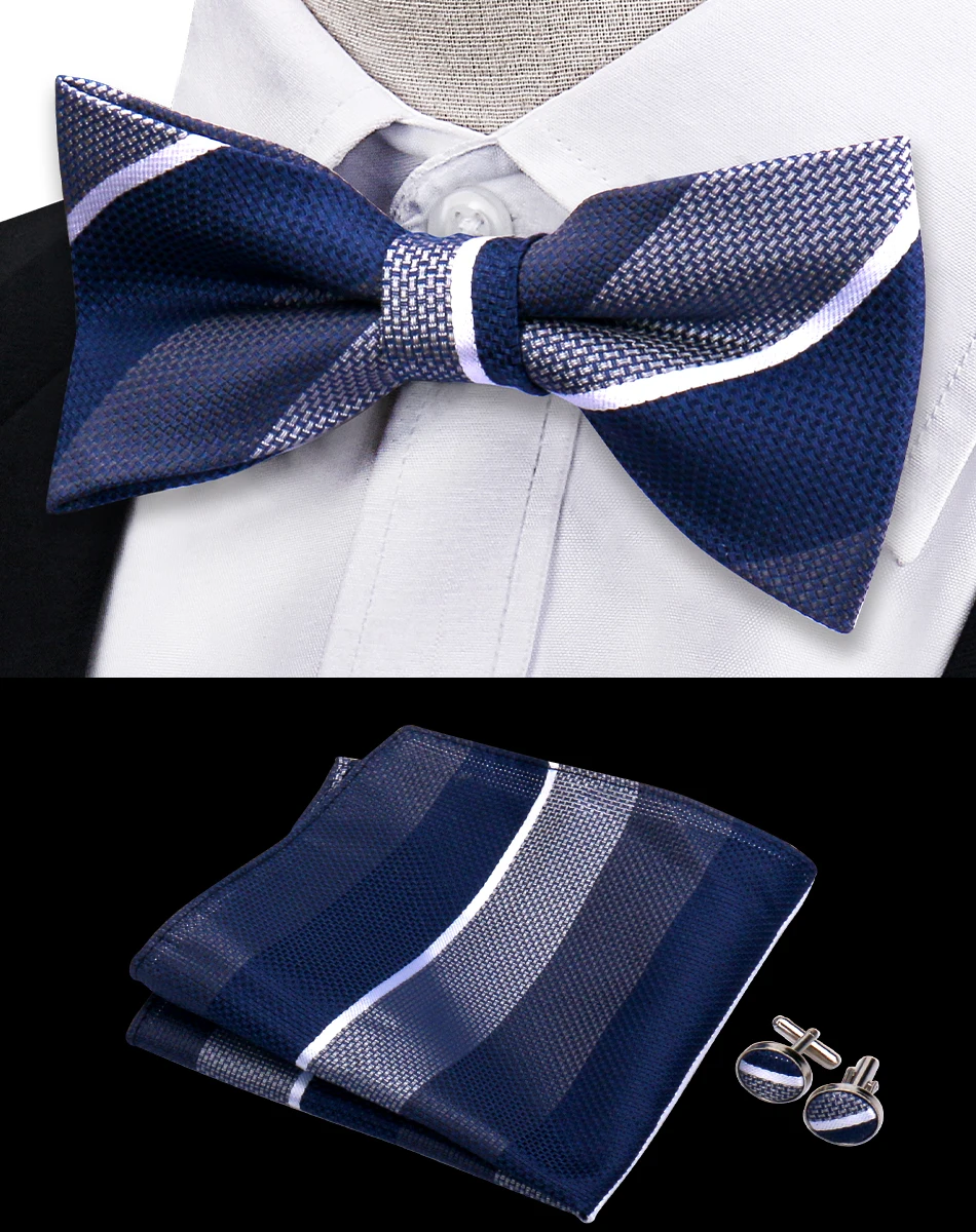 3pcs Bow Tie For Men Bowtie Handkerchief Cufflink Set For Shirts Fit Business Wedding Butterfly Paisley Pocket Square Bowtie Man