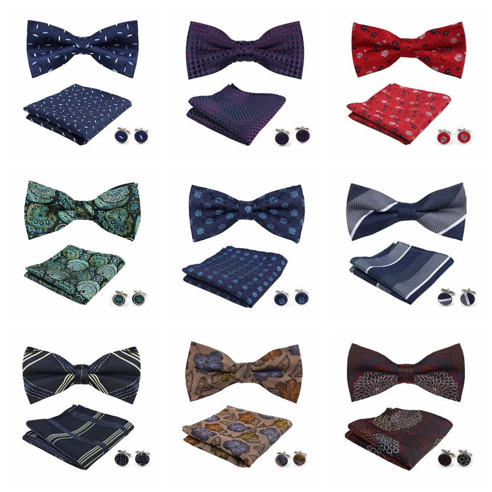 3pcs Bow Tie For Men Bowtie Handkerchief Cufflink Set For Shirts Fit Business Wedding Butterfly Paisley Pocket Square Bowtie Man