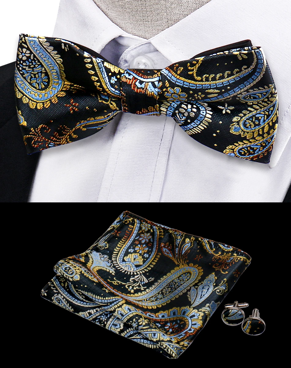 3pcs Bow Tie For Men Bowtie Handkerchief Cufflink Set For Shirts Fit Business Wedding Butterfly Paisley Pocket Square Bowtie Man