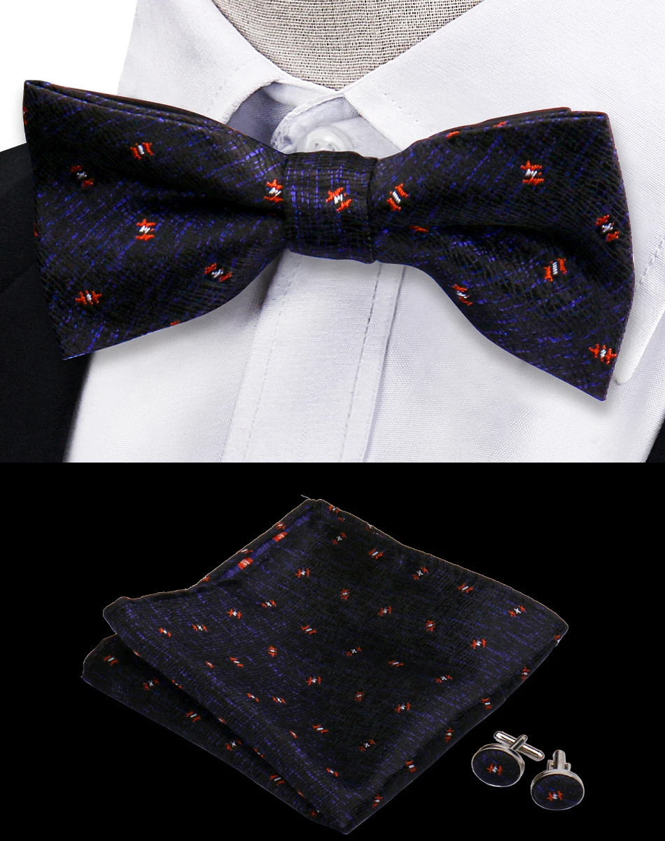 3pcs Bow Tie For Men Bowtie Handkerchief Cufflink Set For Shirts Fit Business Wedding Butterfly Paisley Pocket Square Bowtie Man