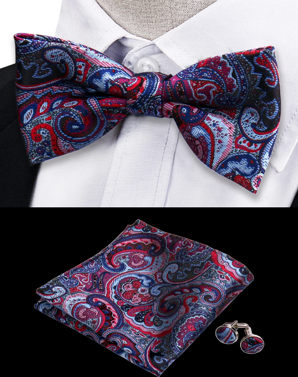 3pcs Bow Tie For Men Bowtie Handkerchief Cufflink Set For Shirts Fit Business Wedding Butterfly Paisley Pocket Square Bowtie Man