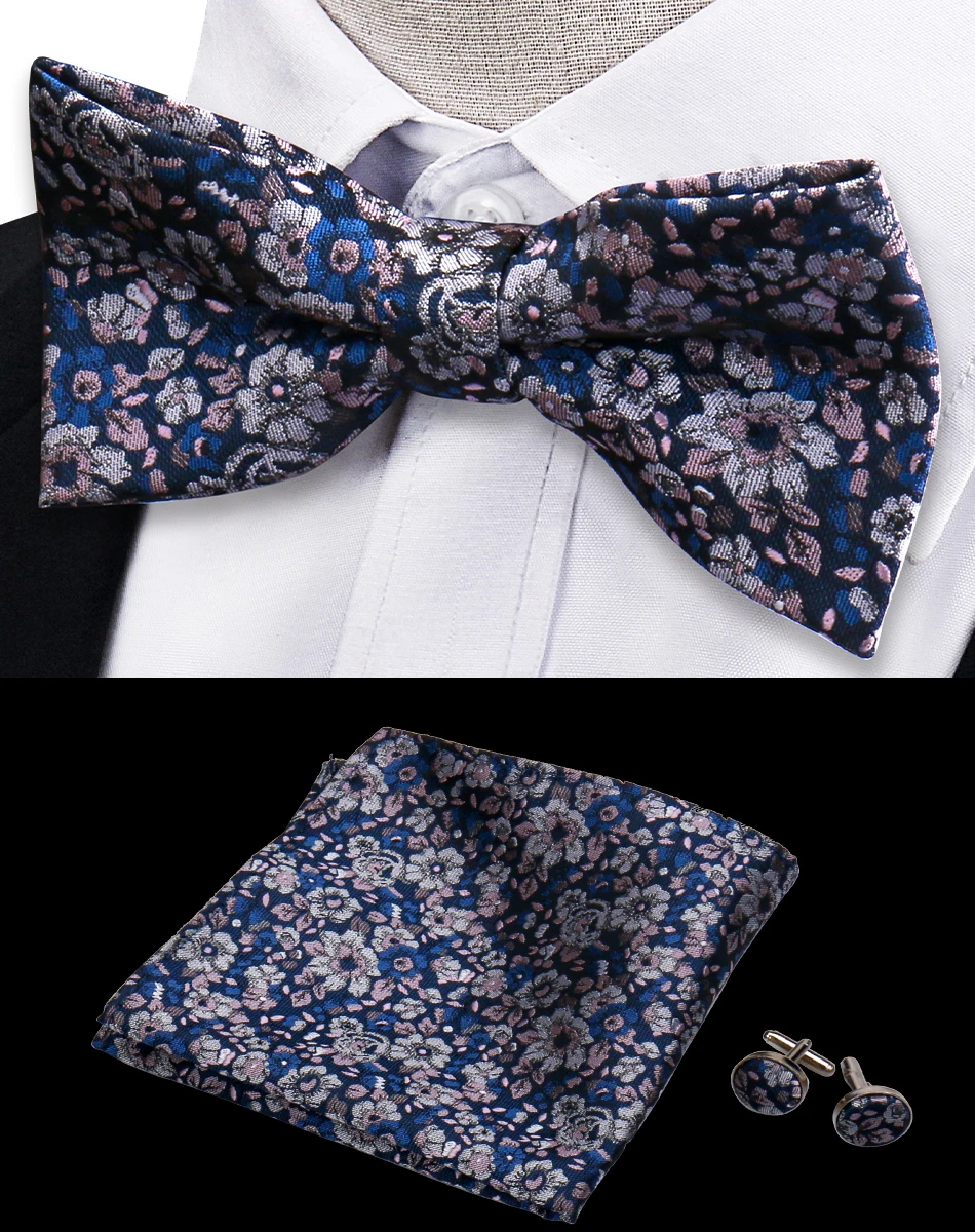 3pcs Bow Tie For Men Bowtie Handkerchief Cufflink Set For Shirts Fit Business Wedding Butterfly Paisley Pocket Square Bowtie Man