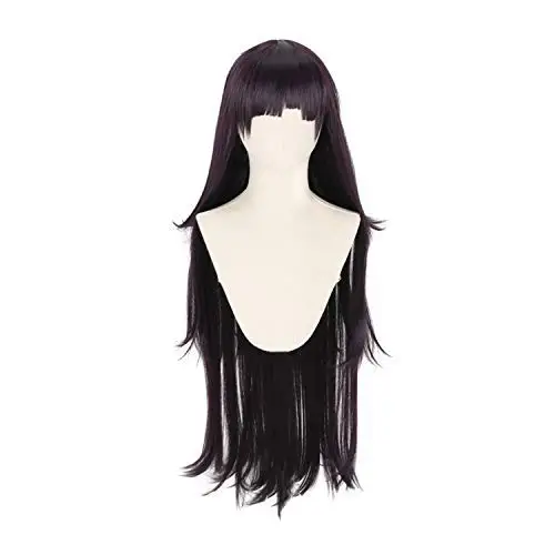Mikan Tsumiki Wig For Girls Wig For Cosplay Party With Hair Accessory for Halloween Long Black Purple Wigs Party