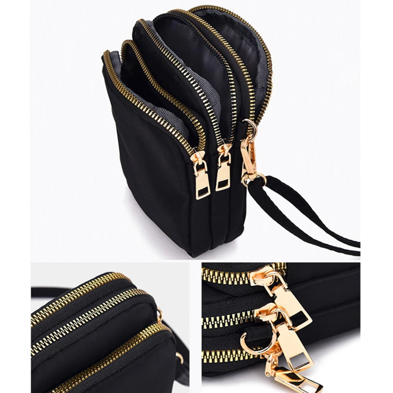 Women Mini Bag Crossbody Zipper Shoulder Bags Mobile Phone Purse Vertical Multifunctional Wallet Black Walking Crossbody Bags