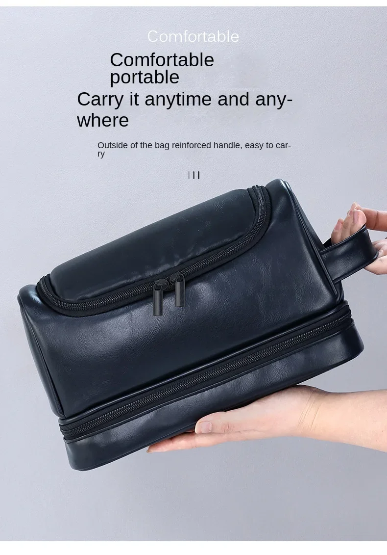 2026 New Hanging Makeup Bag Large Capacity PU Leather Wash Bag Double Layered Men's Cosmetic Bag Travel Essentials Organizer