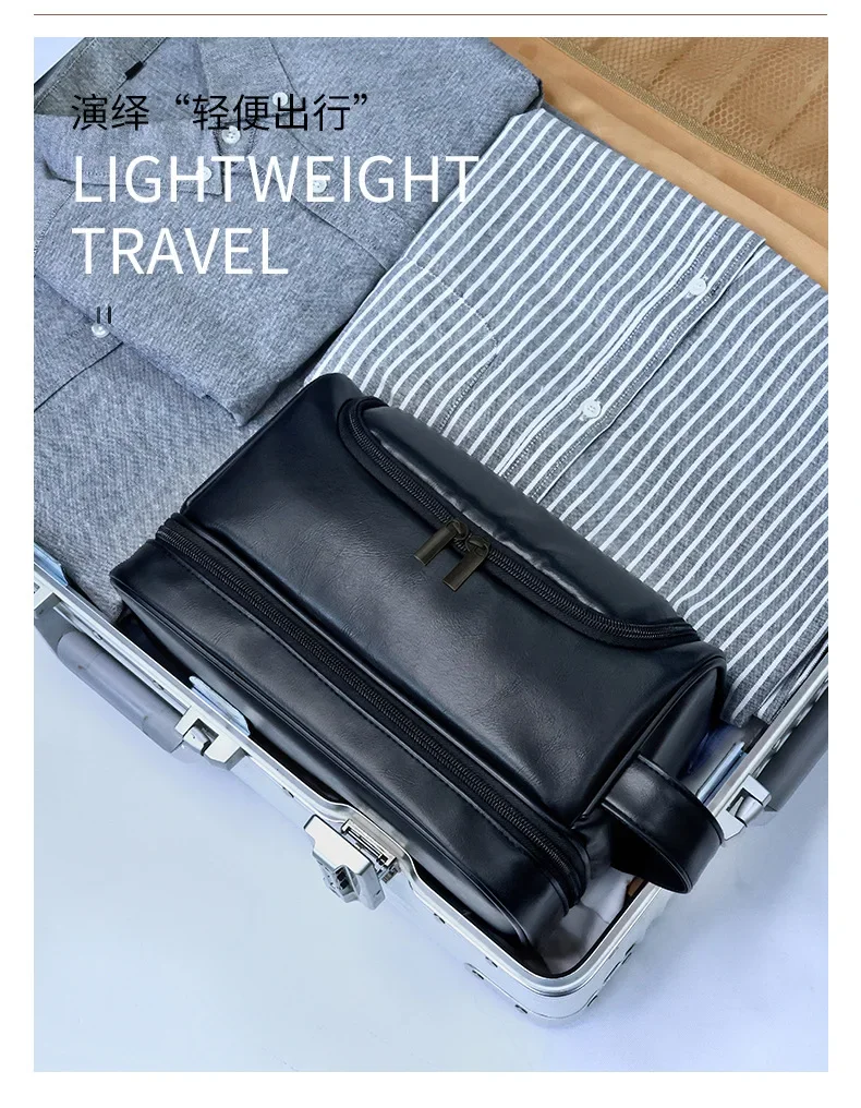 2026 New Hanging Makeup Bag Large Capacity PU Leather Wash Bag Double Layered Men's Cosmetic Bag Travel Essentials Organizer