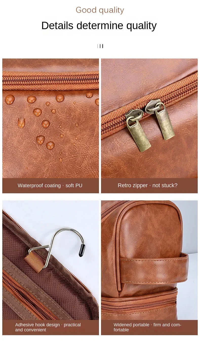 2026 New Hanging Makeup Bag Large Capacity PU Leather Wash Bag Double Layered Men's Cosmetic Bag Travel Essentials Organizer