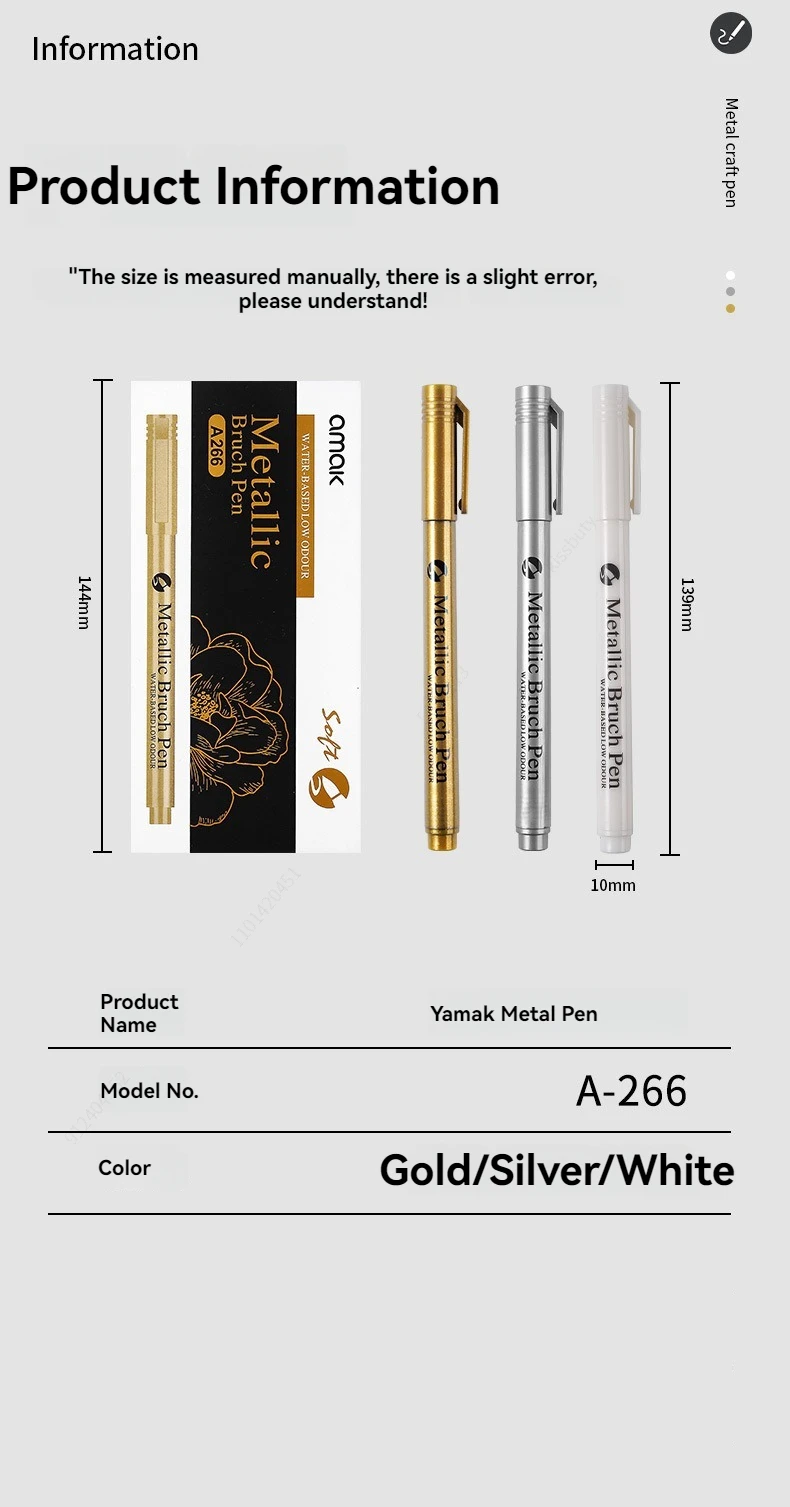 1/3Pcs highlight Metallic Marker Brush Pens Gold Silver White Color Permanent Art Marker For Manga Crafts Scrapbooking Supplies