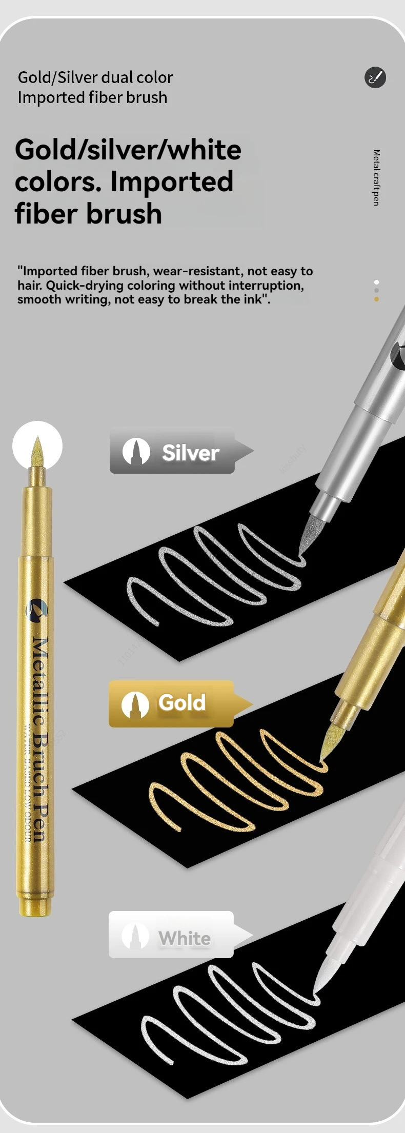 1/3Pcs highlight Metallic Marker Brush Pens Gold Silver White Color Permanent Art Marker For Manga Crafts Scrapbooking Supplies