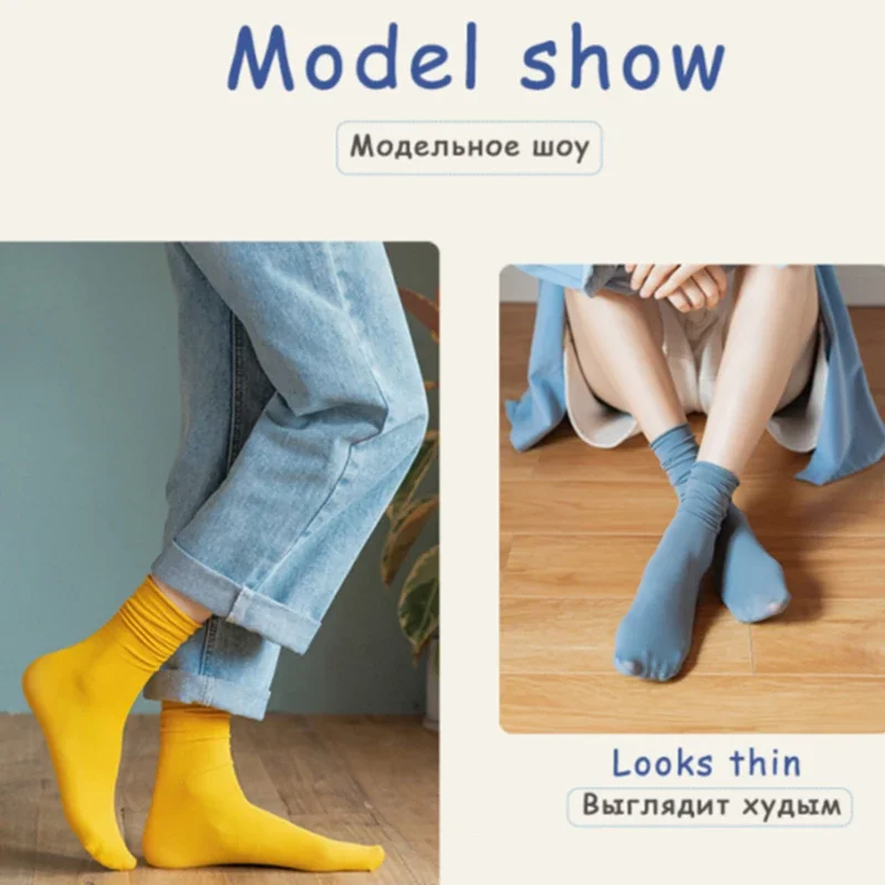 5 Pairs Women Ice Thin Loose Socks Calf Tube Socks Summer Black White Knee Nylon Socks Japanese Fashion College Lolita Style