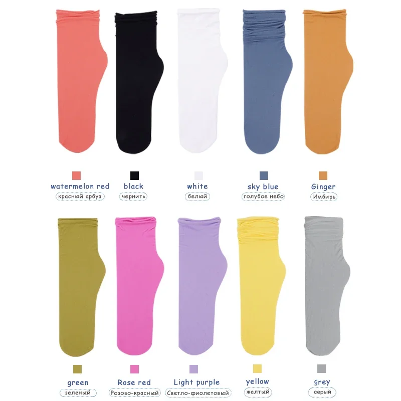 5 Pairs Women Ice Thin Loose Socks Calf Tube Socks Summer Black White Knee Nylon Socks Japanese Fashion College Lolita Style
