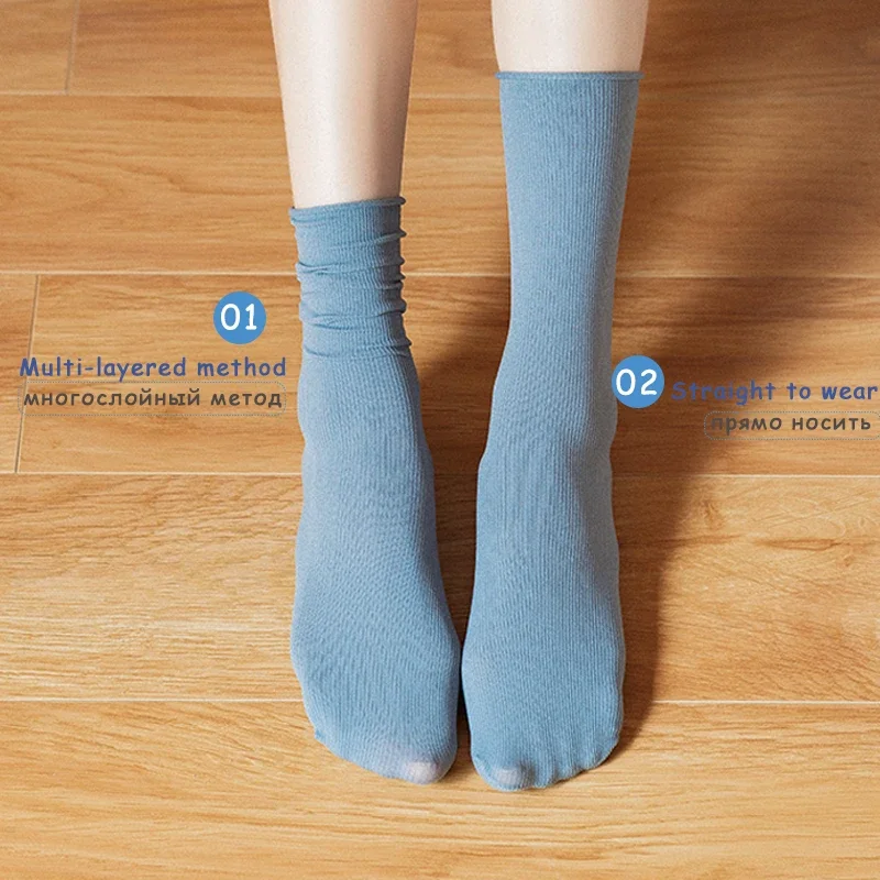 5 Pairs Women Ice Thin Loose Socks Calf Tube Socks Summer Black White Knee Nylon Socks Japanese Fashion College Lolita Style