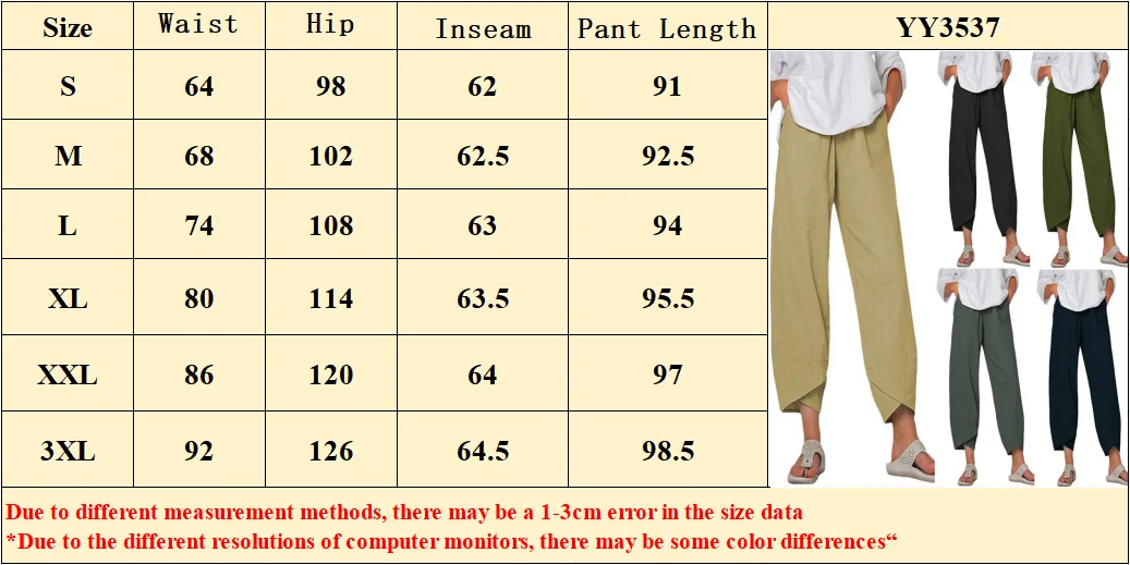 2024 Spring/Summer New Women's Cotton Hemp Wide Leg Pants Solid Size Large Waist Loose Casual Cropped Pants for Women