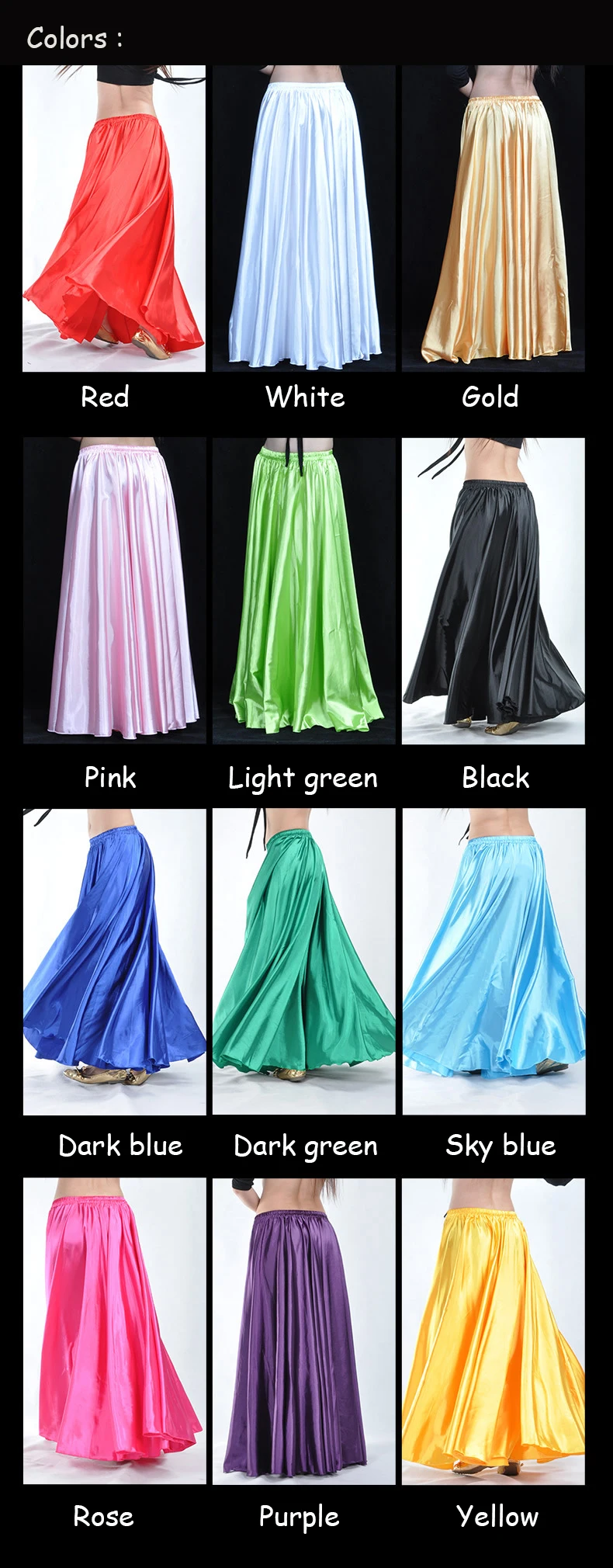Spanish Skirt Belly Dance Skirt Shining Satin Long Swing Dancing Skirt Sun Skirt Female Vestido Stage Performance Costume