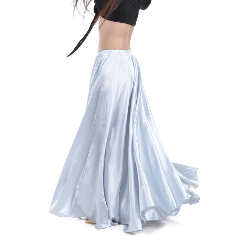 Spanish Skirt Belly Dance Skirt Shining Satin Long Swing Dancing Skirt Sun Skirt Female Vestido Stage Performance Costume