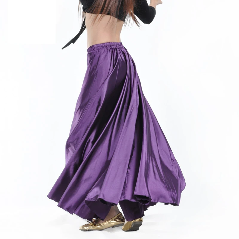 Spanish Skirt Belly Dance Skirt Shining Satin Long Swing Dancing Skirt Sun Skirt Female Vestido Stage Performance Costume