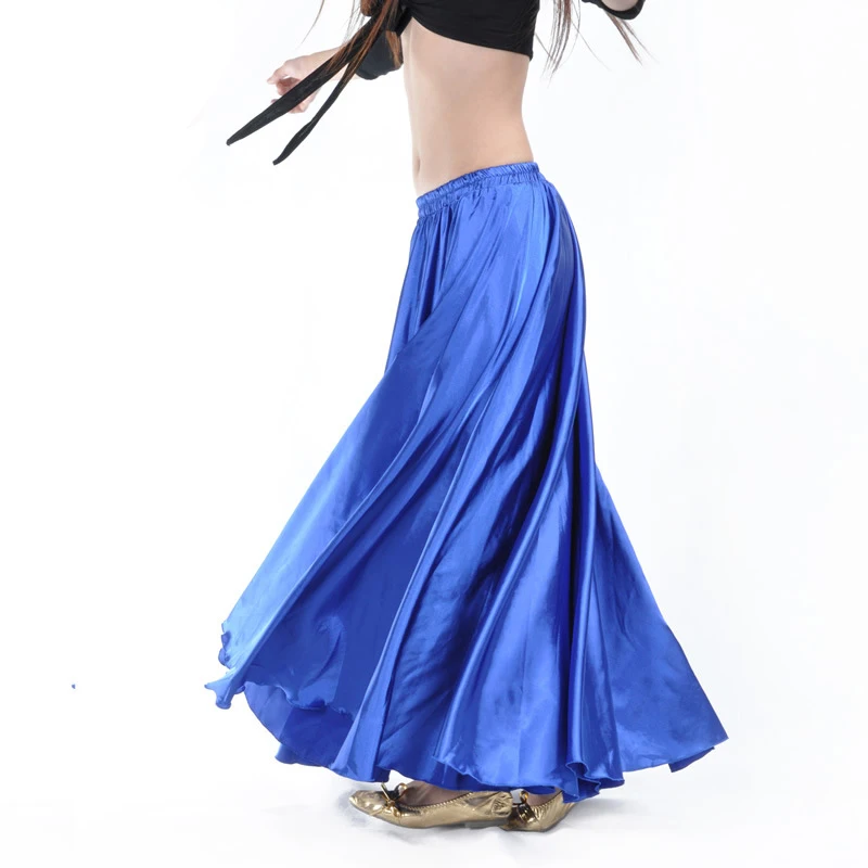 Spanish Skirt Belly Dance Skirt Shining Satin Long Swing Dancing Skirt Sun Skirt Female Vestido Stage Performance Costume