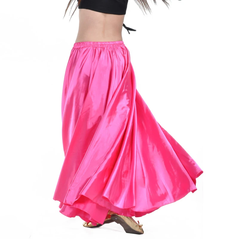 Spanish Skirt Belly Dance Skirt Shining Satin Long Swing Dancing Skirt Sun Skirt Female Vestido Stage Performance Costume