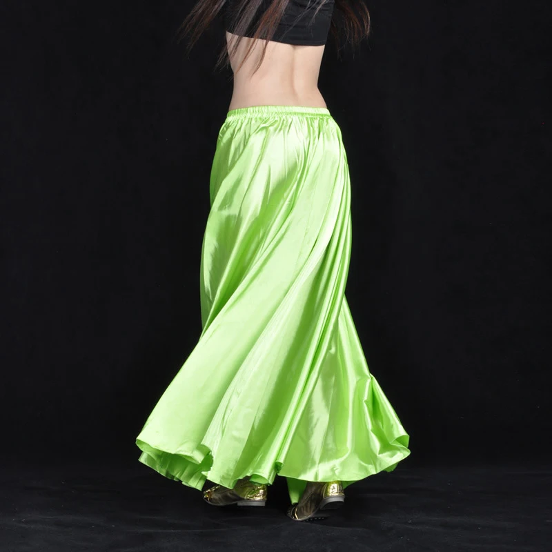 Spanish Skirt Belly Dance Skirt Shining Satin Long Swing Dancing Skirt Sun Skirt Female Vestido Stage Performance Costume