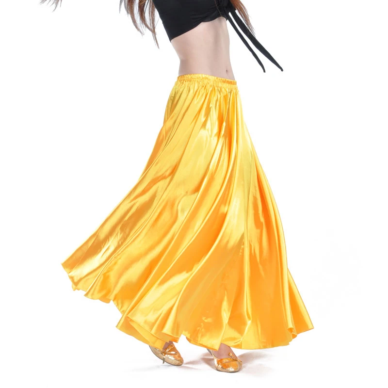 Spanish Skirt Belly Dance Skirt Shining Satin Long Swing Dancing Skirt Sun Skirt Female Vestido Stage Performance Costume