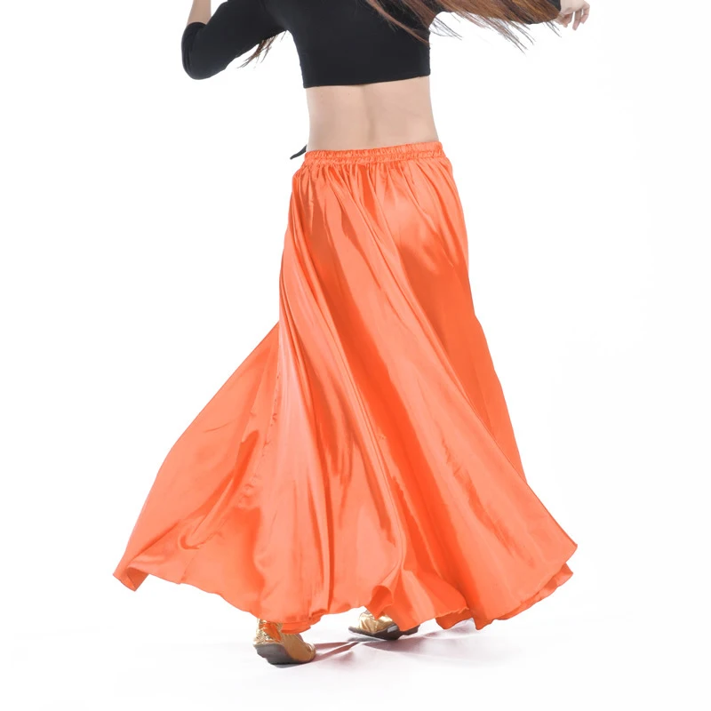 Spanish Skirt Belly Dance Skirt Shining Satin Long Swing Dancing Skirt Sun Skirt Female Vestido Stage Performance Costume