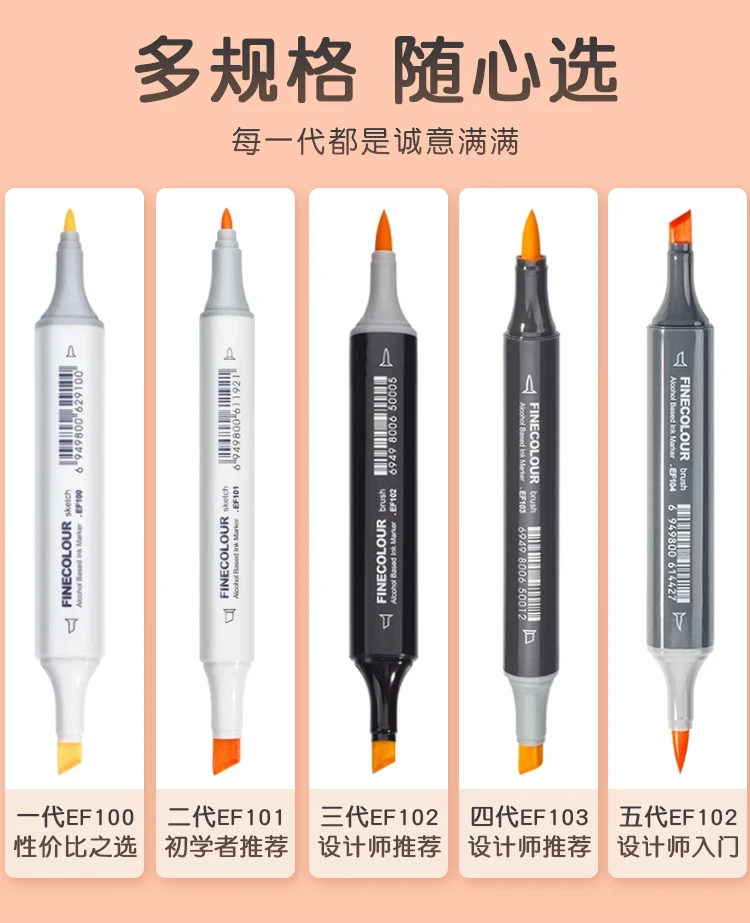 FINECOLOUR EF102 Double-headed Skin Color Markers Oily Alcohol Sketch Drawing Dual Art Marker pen School Art Supplies