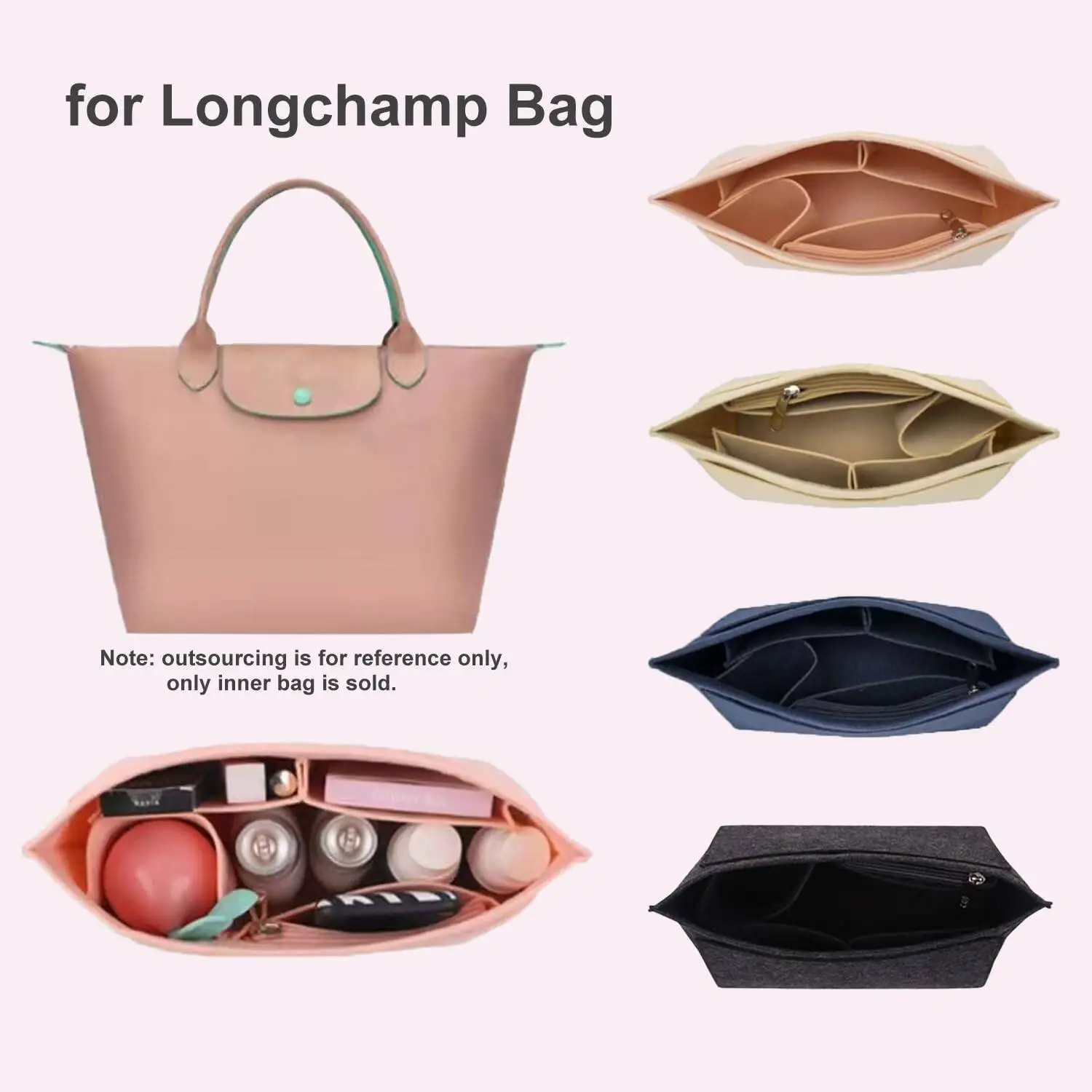 Felt Insert Bag Fits For Longchamp Handbag Liner Bag Felt Cloth Makeup Bag Support Travel Portable Insert Purse Organizer
