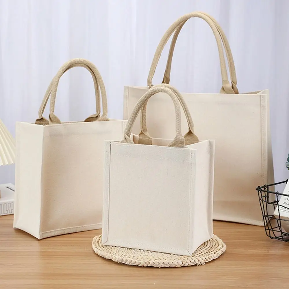 DIY Hand Drawn Canvas Bag Reusable Large Capacity Foldable Shopping Bag Beige Daily Commutting Blank Tote Sack