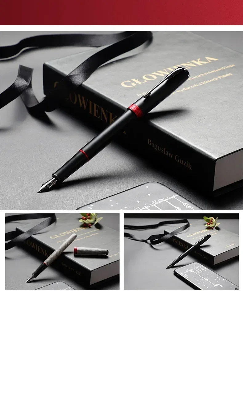 Jinhao 75 Metal Fountain Pen Black/Black Red Luxury Pens 0.5mm Nib Writing Ink Pens Stationery Business Office School Supplies