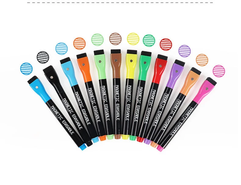 12Pcs/set 2024 Colorful School Classroom Supplies Magnetic Erasable Whiteboard Pens Marker Dry Eraser Pages Children's Drawing