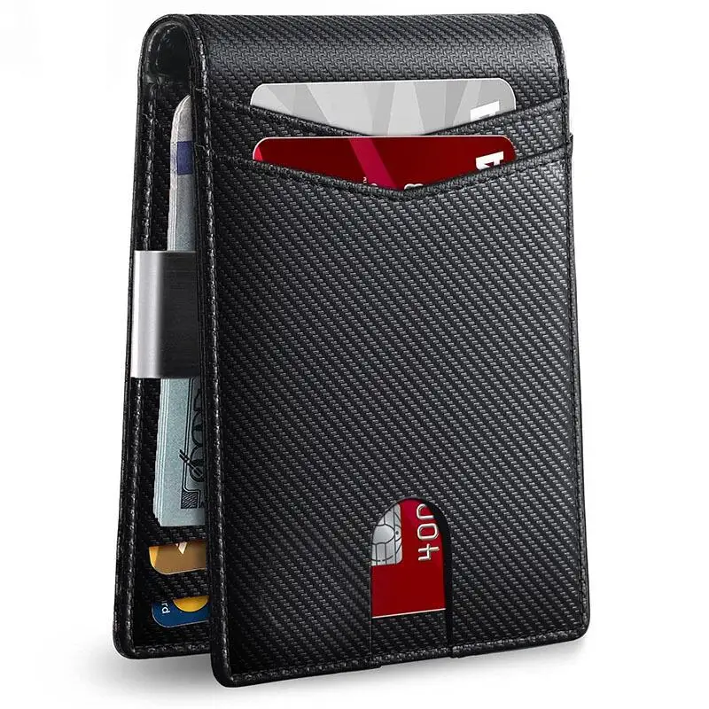 Rfid Carbon Fiber Luxury Men Wallets Money Clip Slim Thin Man Credit Card Holder Wallet for Men Small Short Male Vallet Billfold