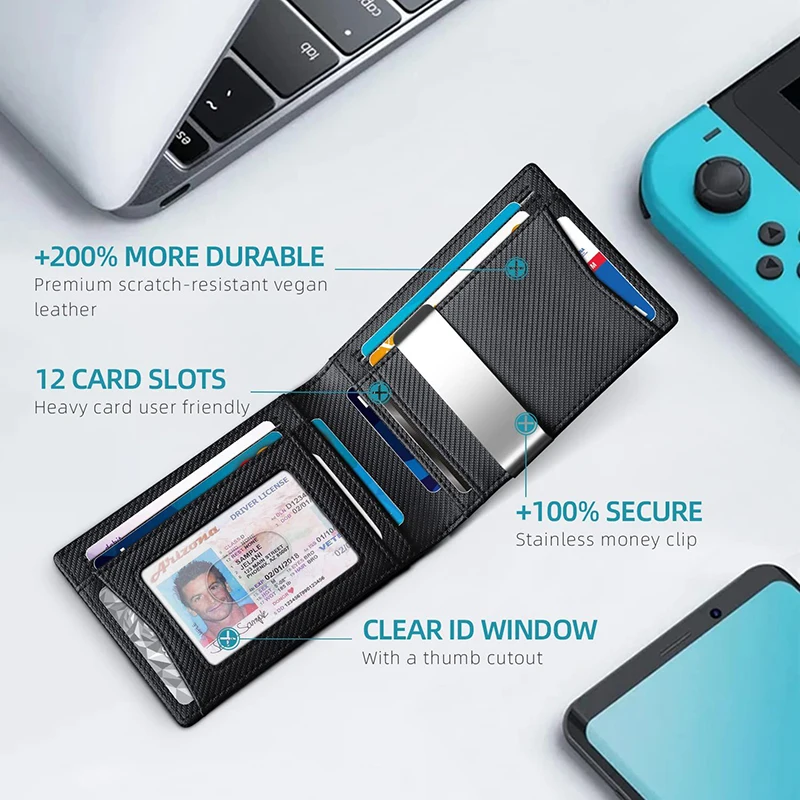 Rfid Carbon Fiber Luxury Men Wallets Money Clip Slim Thin Man Credit Card Holder Wallet for Men Small Short Male Vallet Billfold