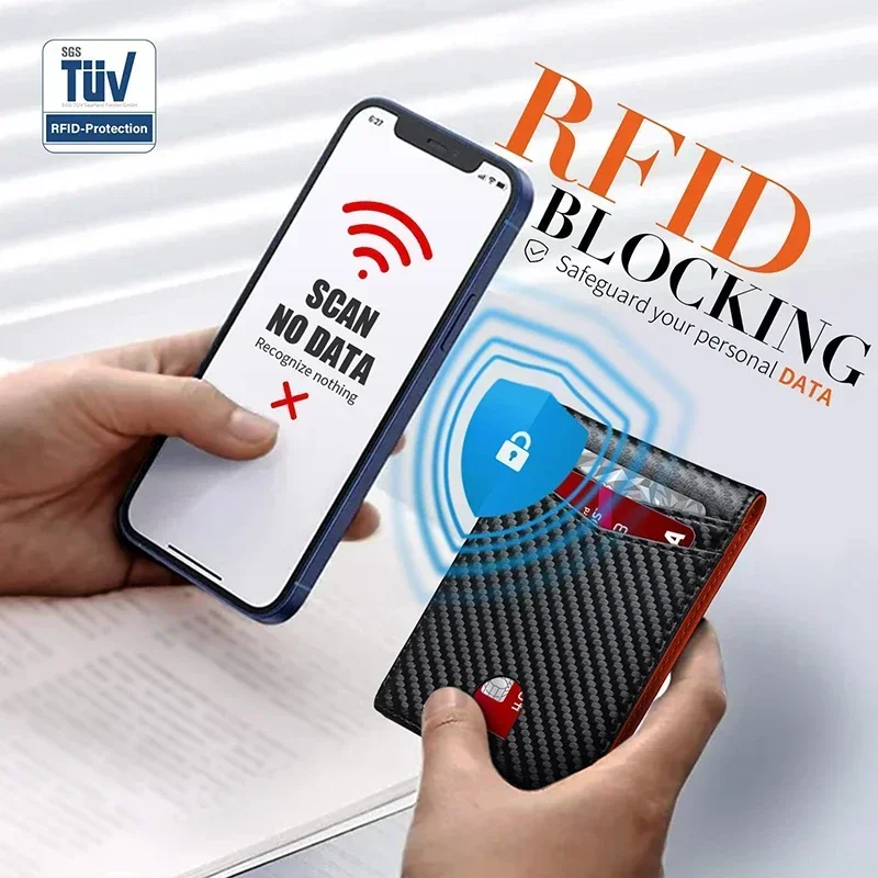 Rfid Carbon Fiber Luxury Men Wallets Money Clip Slim Thin Man Credit Card Holder Wallet for Men Small Short Male Vallet Billfold