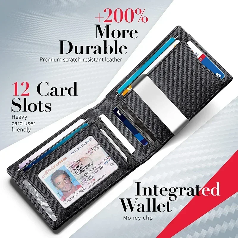 Rfid Carbon Fiber Luxury Men Wallets Money Clip Slim Thin Man Credit Card Holder Wallet for Men Small Short Male Vallet Billfold