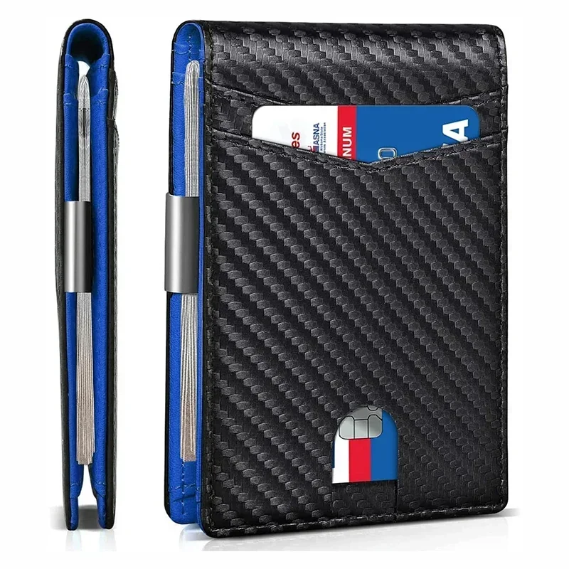 Rfid Carbon Fiber Luxury Men Wallets Money Clip Slim Thin Man Credit Card Holder Wallet for Men Small Short Male Vallet Billfold